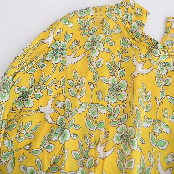 Rhode Resort Ella Printed Long-Sleeve Yellow Floral w Bird Motif Midi Dress M - Picture 12 of 12